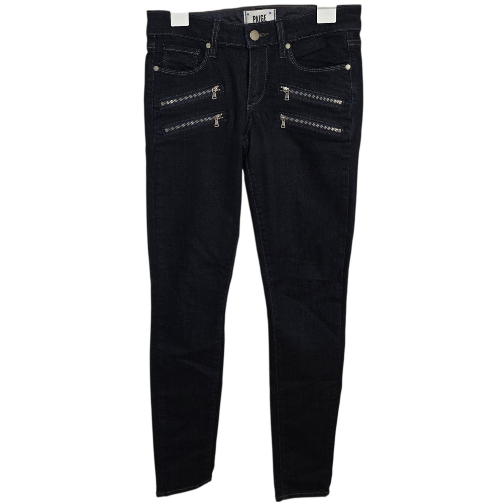 Paige Edgemont Skinny Jeans Women 27 Dark Wash Moto Zip Detail Made USA Twilight